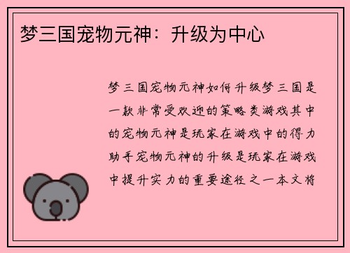 梦三国宠物元神：升级为中心