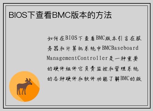 BIOS下查看BMC版本的方法