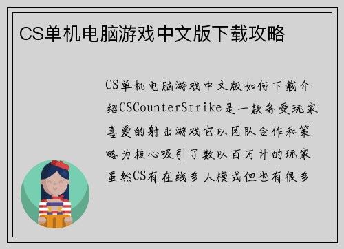 CS单机电脑游戏中文版下载攻略